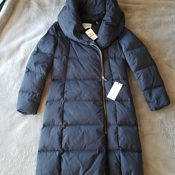 Cole Haan Navy Hooded Long Puffer Coat Size Small - Picture 2 of 8